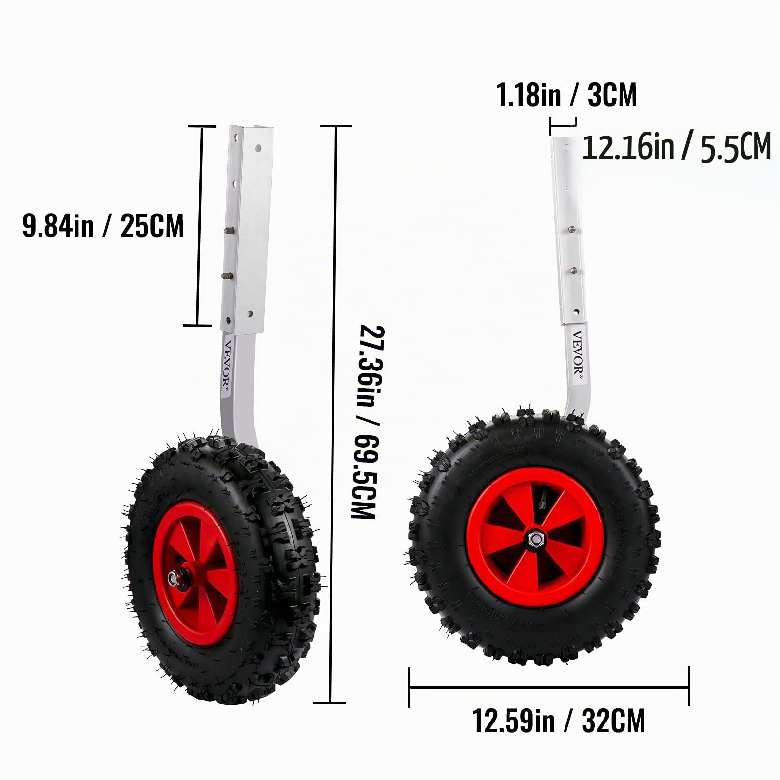 VEVOR Roue de Halage 1 Paire Charge 227 kg Roue de Mise à l'Eau 32 cm Roues de Transport pour Bateau Bras en Alliage d'Aluminium 4 Goupilles à Dégagement Rapide Bateaux Pneumatiques Annexes Dériveurs