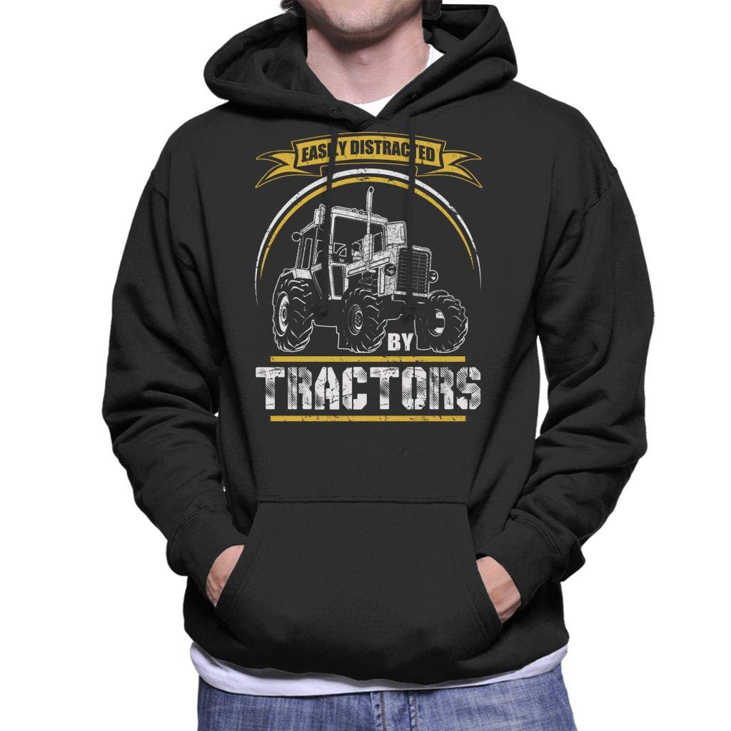 Cloud City 7 Easily Distracted by Tractors Men's Hooded Sweatshirt Black
