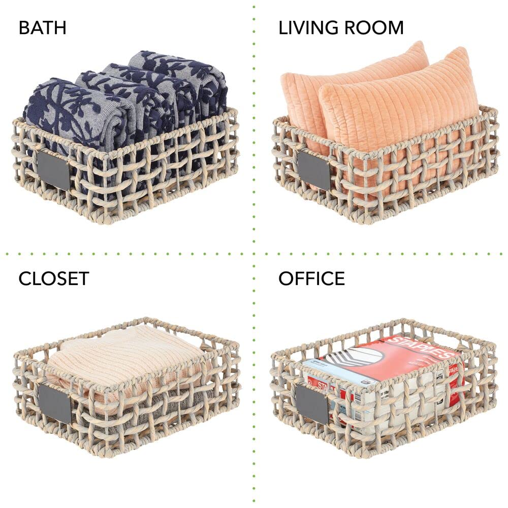 mDesign Set da 3 cestini portaoggetti per armadi – Scatole Organizer in giacinto Intrecciato con Etichetta – Scatole contenitori con Manici Ideali per Bagno, Camera, Ufficio – Grigio Slavato