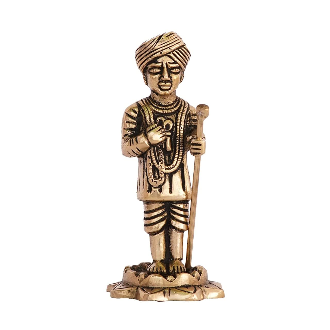KALARAMBH Brass Standing Jalaram Bapa for Home Office Mandir Decor Gift Items Collectible Handicraft Art, Yellow, 1.1 x 1.5 x 3.8 Inch (L x W x H)