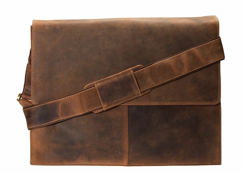 VISCONTIHalf Flap Extra Large Hunter Messenger Bag in Oiled leather