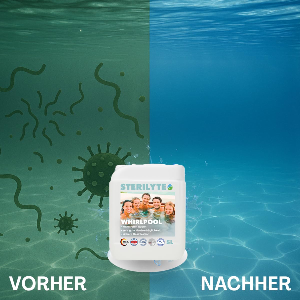 5L Wasser Desinfektions Konzentrat – Hot Tub Desinfektionsmittel, ideal auch für Pools & Planschbecken – Poolreinigung Wasserpflege – Reingungsmittel für Pool (Whirlpool)