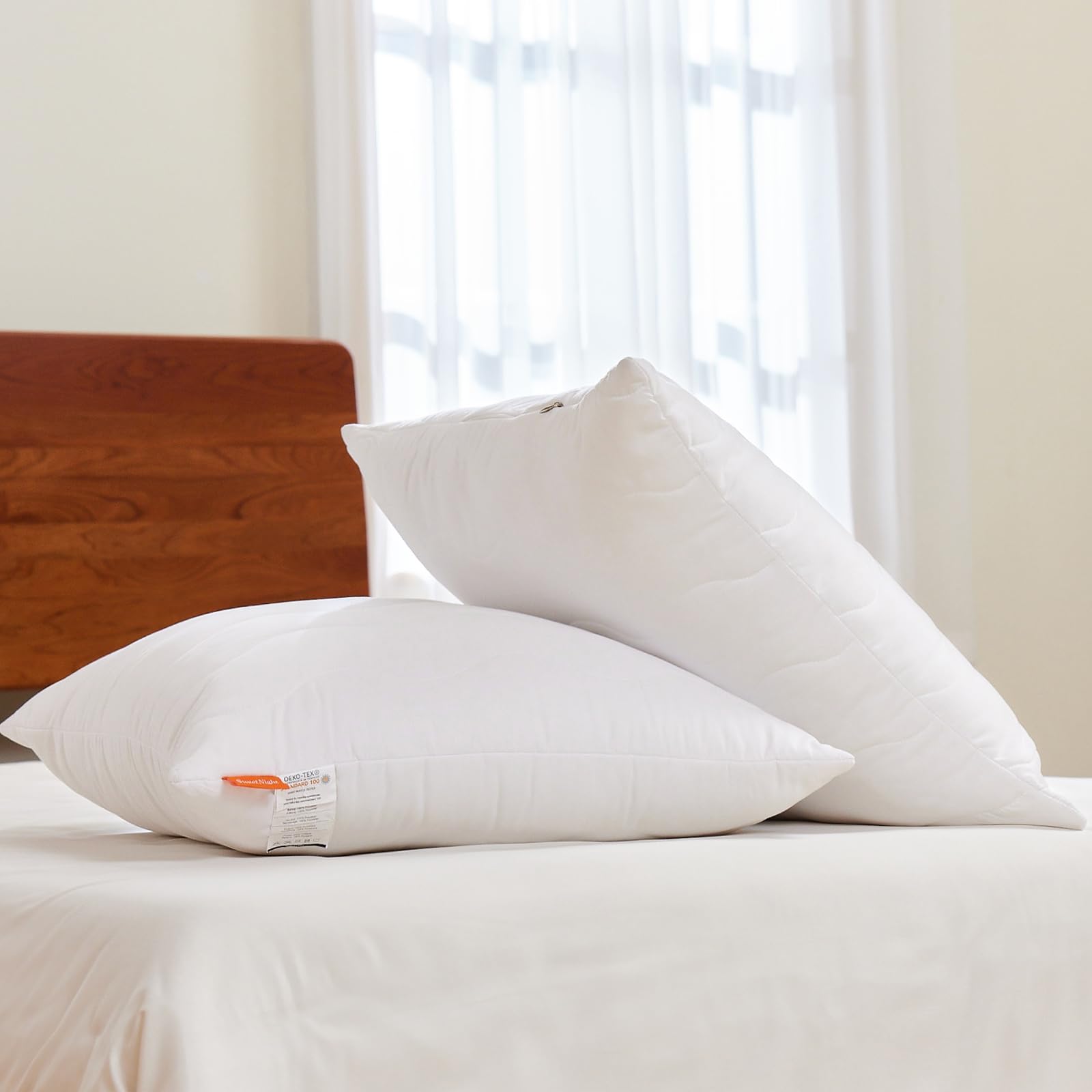 Sweetnight 2PCs Almohadas de Fibra 40x40cm de Dormir, Cojín para Cama con Relleno de Fibra Confort y Transpirable, Suave al Tacto, Ajusta la Altura con Cremallera Lateral, Lavable a la Máquina