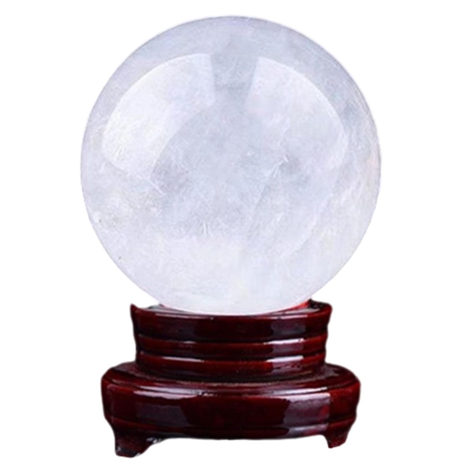 MDBJTCYZN White Calcite Crystal Ball with Wooden Base, Gemstone Crackle Quartz for Home Decor Display Decorative,3cm