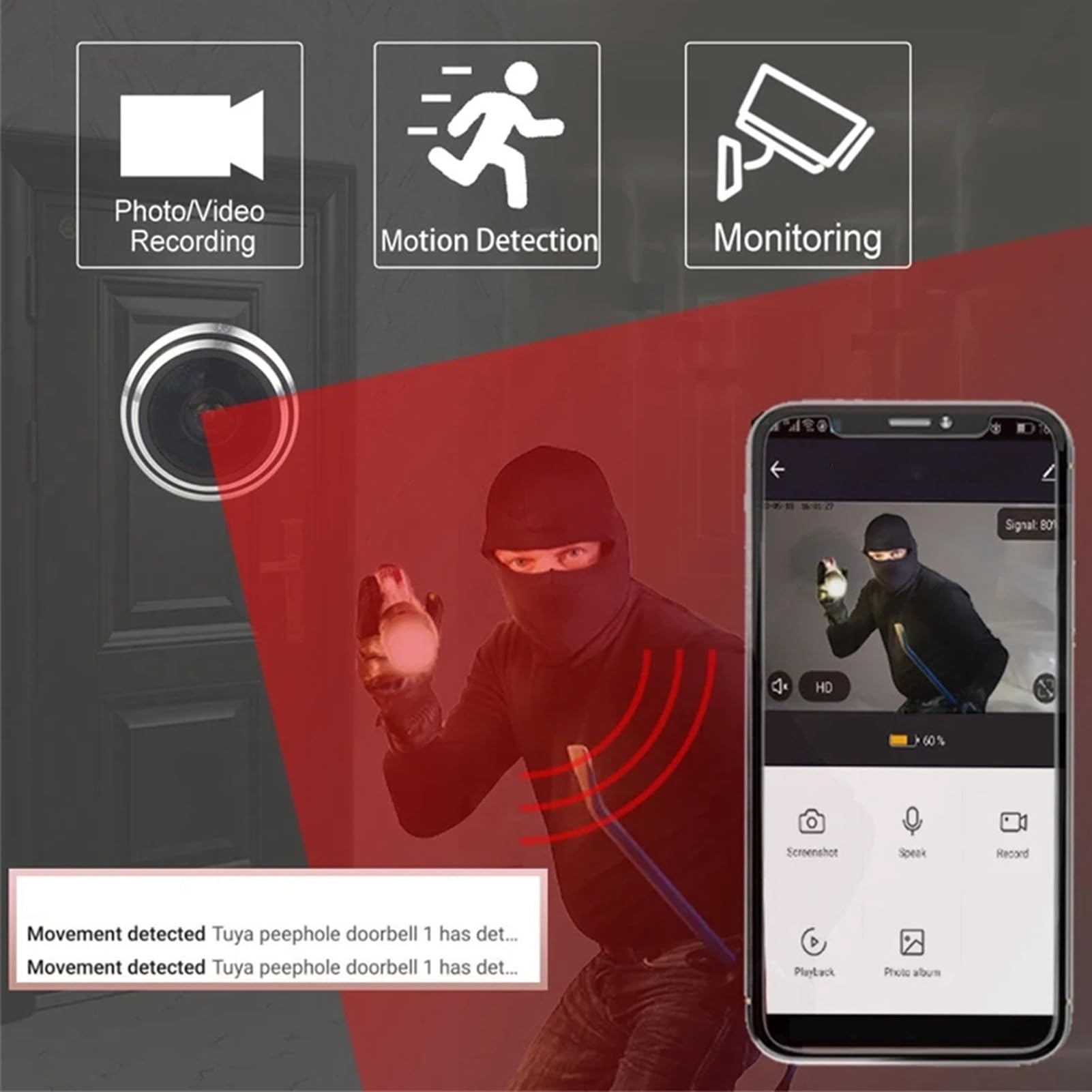 Spioncino Smart 170&deg; Per Porta - Telecamera IP 2MP, WiFi 5G, Controllo App, Visione Notturna