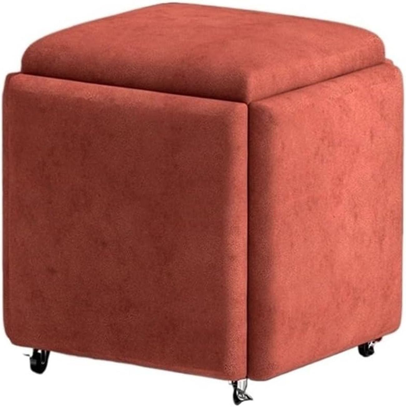 LMMIAOZ Orange Stackable Nesting Foot Rest with Swivel Casters Creative Cube Sofa and Dressing Chair for Living Room or Bedroom 5 in 1 Sofa Stool (35cm)