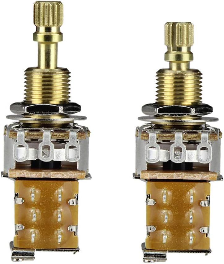 FLEOR 2PCS B250K Push Push Bounce Switch Potentiometer Linear Taper Pot Long Split Copper Shaft for Electric Guitar Bass Volume/Tone Controls - Image 3