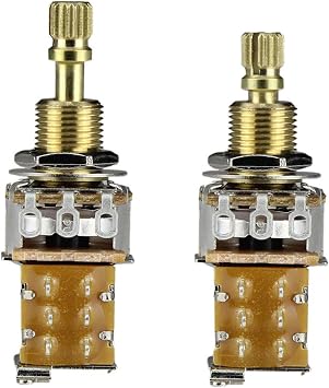FLEOR 2pcs B250K Push Push Guitar Pots Linear Taper Potentiometers Long Copper Split Shaft