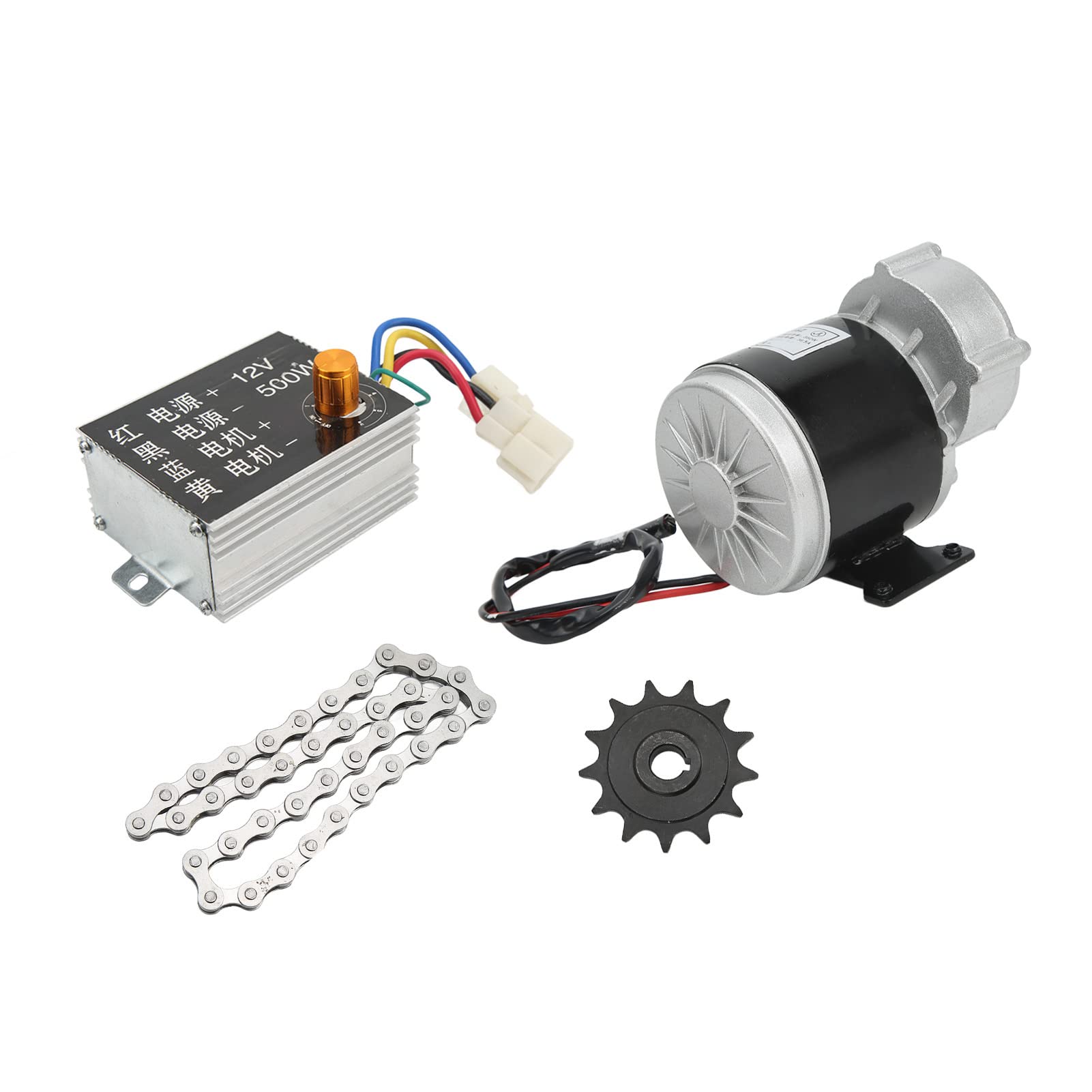 CHICIRIS Zestaw Silnika Elektrycznego do Skutera 12V 350W Zestaw Silnika do Roweru Elektrycznego ze Stopu Aluminium ze Szczotkowanym Kontrolerem 3000 Obr./min Przekładnia 13T i łańcuch 38 Skuterów
