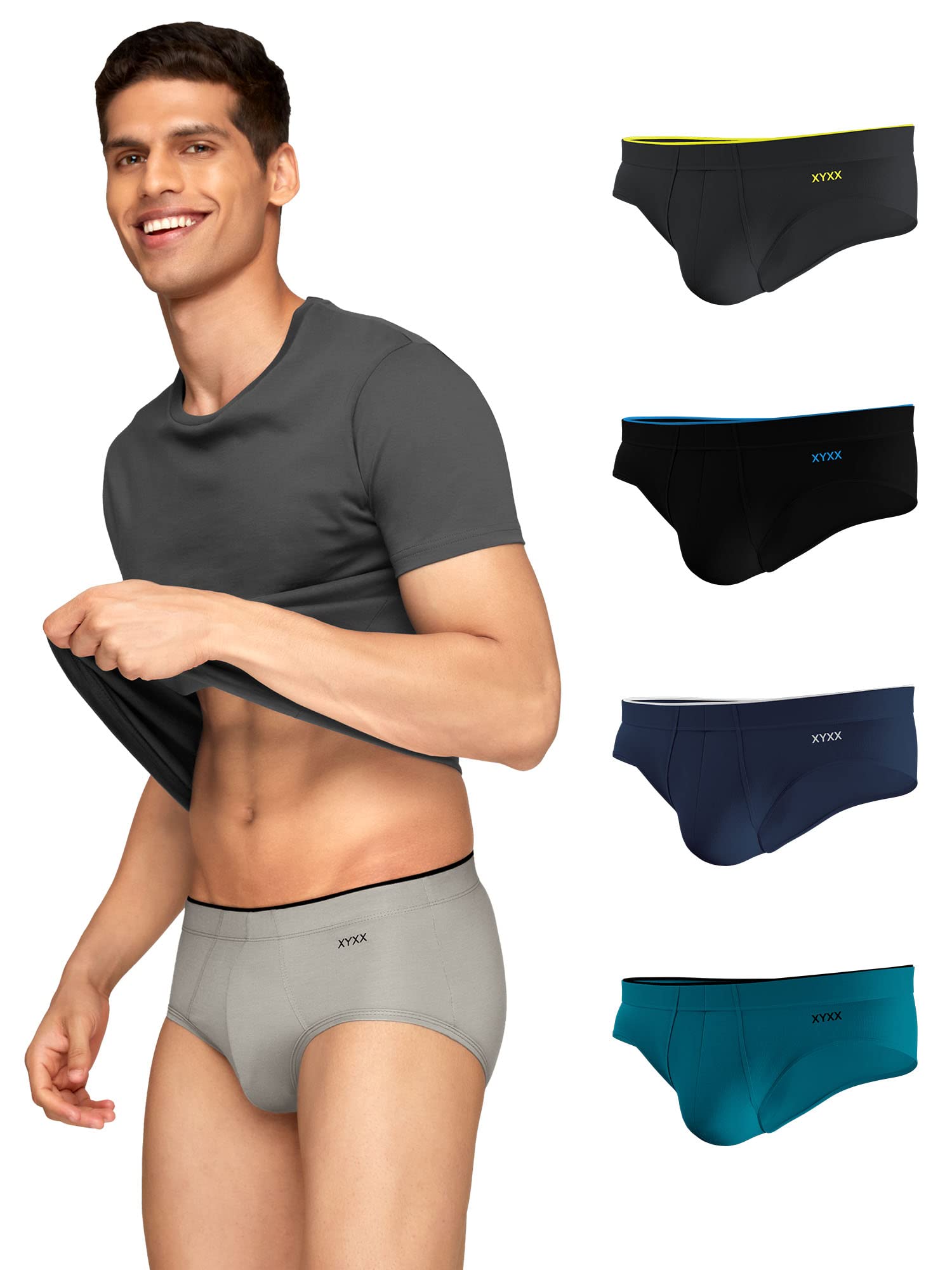 Men's Uno Micromodal Regular Fit Solid Antimicrobial Briefs with No Marks Waistband (Pack of 5)