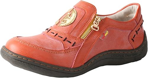 TMA EYES Women's Non-Slip Leather Casual Slip On Comfort Walking Flat Shoes（Oran