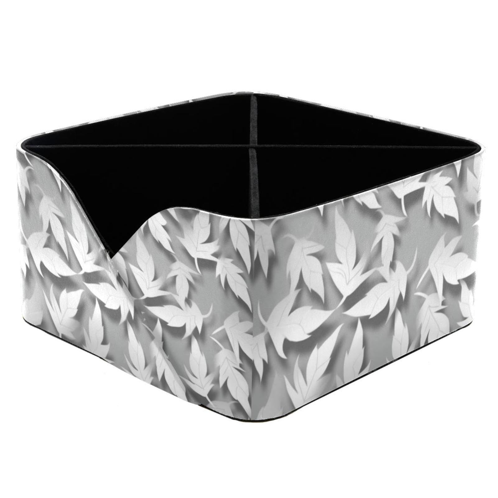 Boîte de rangement papeterie et cosmétiques avec motif feuilles blanches pour bureau