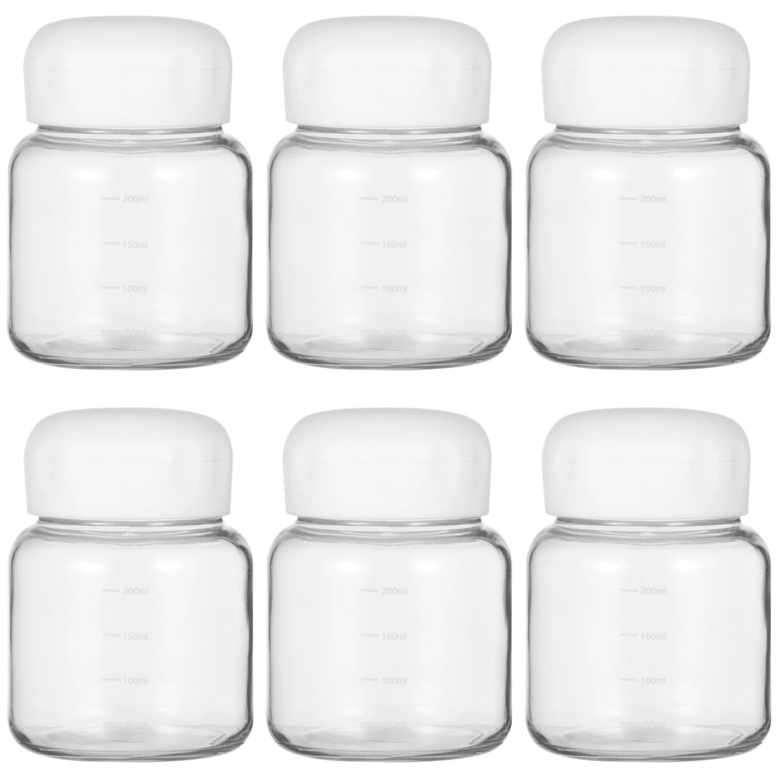 6 Stk. Glasflaschen, 300 ml klare Glasflaschen mit Skala, kleine auslaufsichere Saftflaschen mit Deckel, für Milch, Tee, Getränke, heiße und kalte Speisen