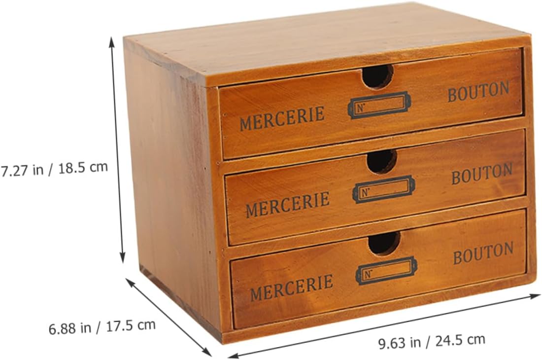 PRETYZOOM Desktop Storage Box with Drawer Organizer for Jewelry Makeup Office Accessories Sturdy Solid Wood Multi-use Sundries Cabinet for Bedroom Vanity and Home Desk