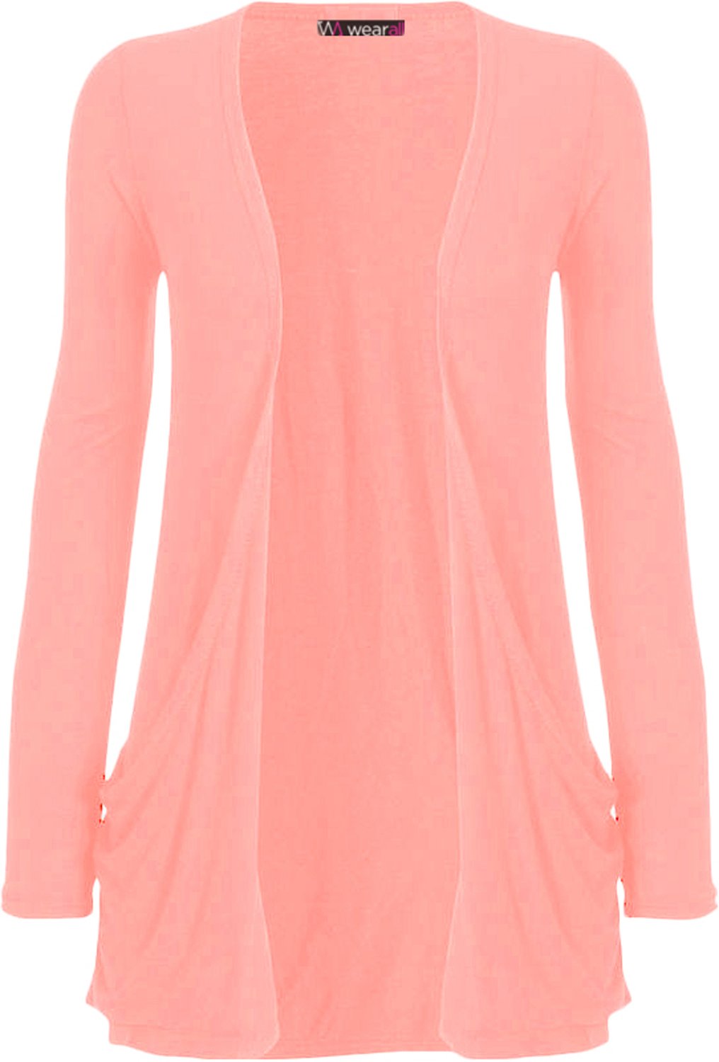 WearAll - Ladies Long Sleeve Pocket Cardigan Womens Top Pink 24-26