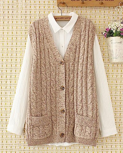 Women's Sweater Vest Sleeveless Button Down Knitted Cardigan Outwear with Pockets2