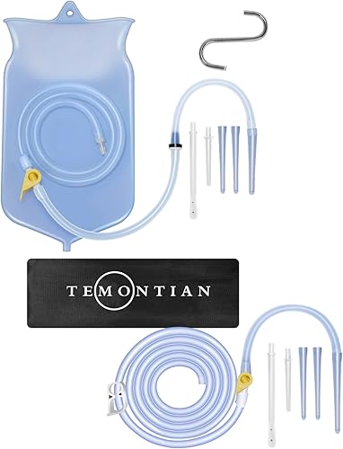 Kit de bolsa de enema con accesorios, kit de limpieza y desintoxicación de colon, bolsa de ducha reutilizable para hombresmujeres (azul)