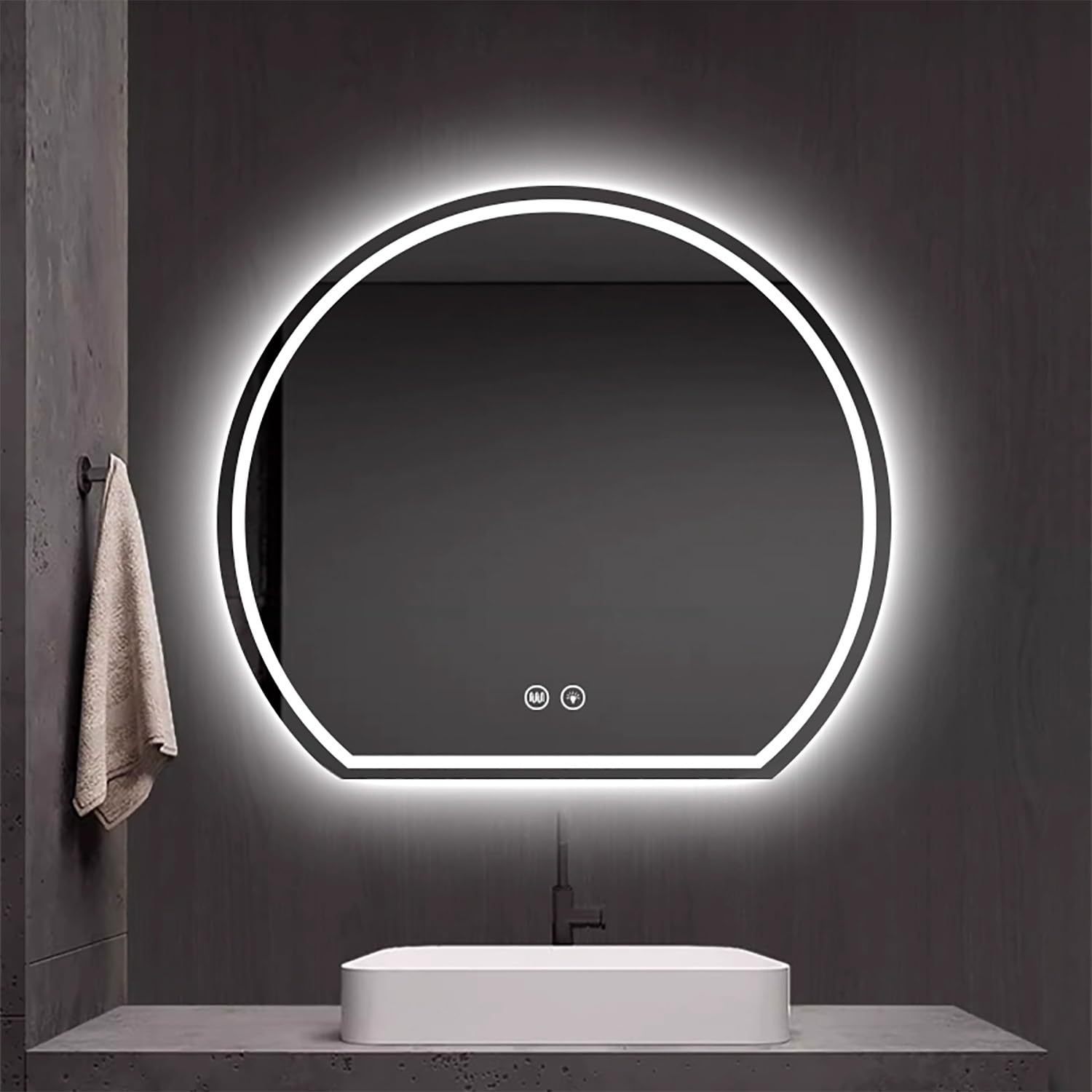 SXFSDOU Round Bathroom Mirror 100cm - Smart Frameless Vanity with 3 Color Dimming Lights Anti-Fog Available in 70/80cm (Frontlit 100x90cm)