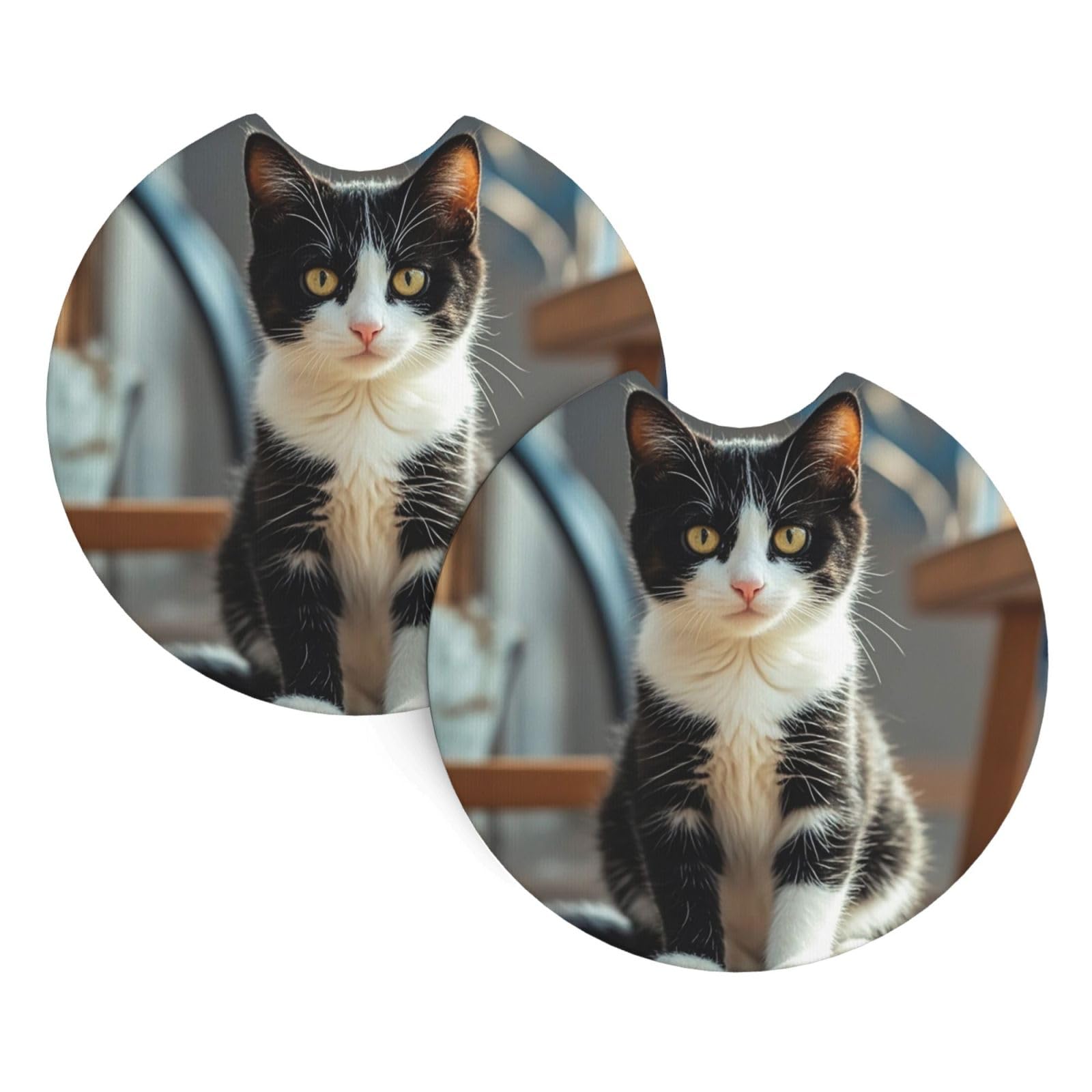 2 Pack Car Coaster for Cup Holders White and Black Kitten Sitting Car Cup Coaster 2.7" Neoprene Non-Slip Automotive Cup Mat Universal Auto Car Interior Accessories for Women Men Cup Pad