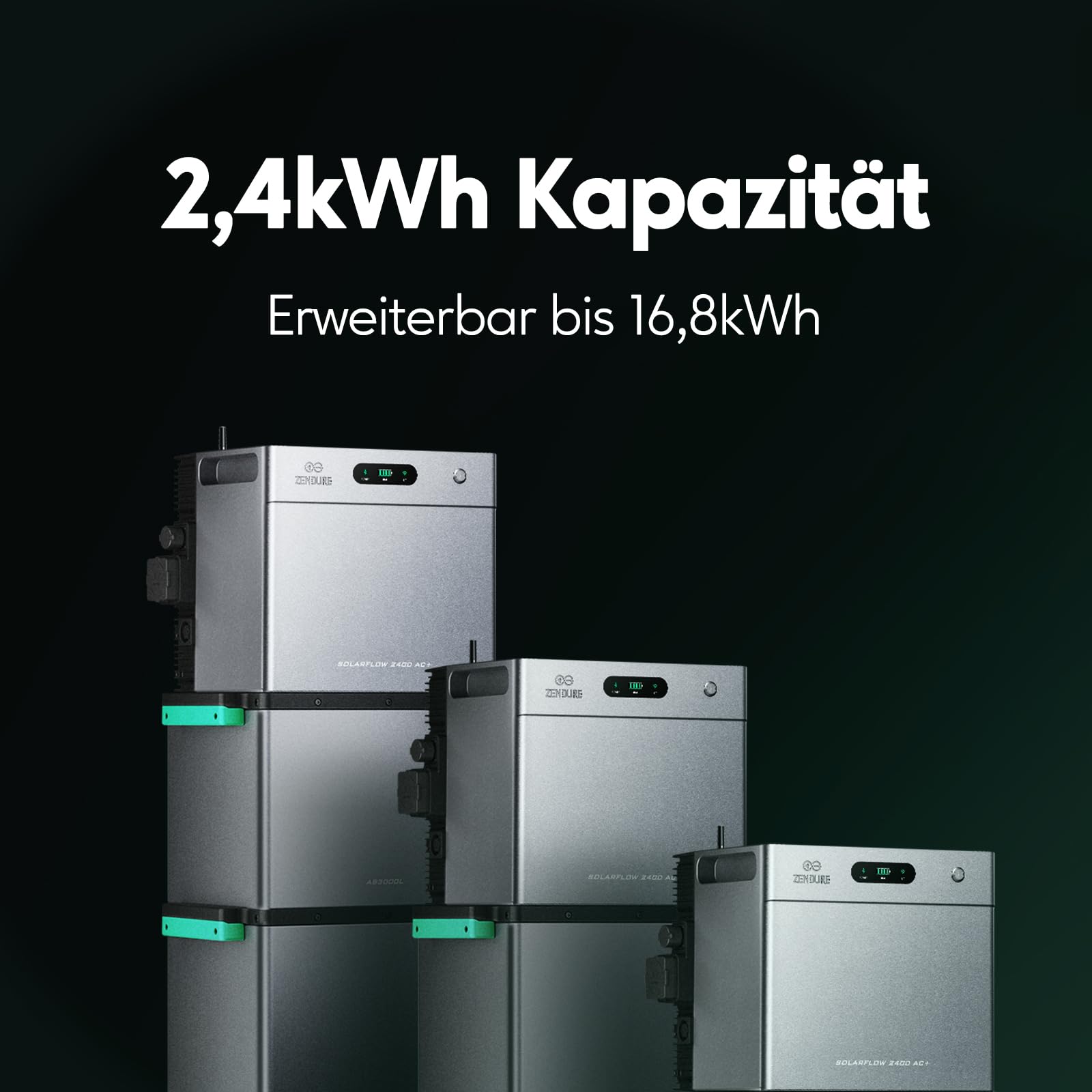 Zendure SolarFlow 2400 AC+ Balkonkraftwerk mit Speicher - Batteriespeicher für Balkonkraftwerk 2400W AC Bidirektionaler Ausgang Erweiterbar auf 16,8kWh, Plug und Play, IP65, KI-Energiemanagementsystem