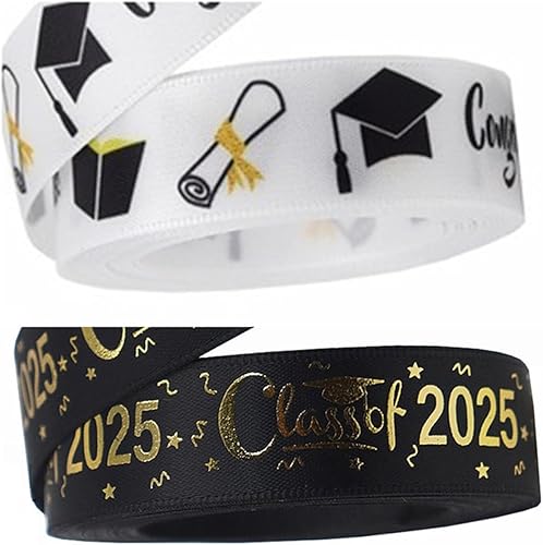 LUOZZY 2 rollos de cinta decorativa de la clase de 2024 para decoración de pasteles de graduación, cinta de regalo de graduación para manualidades