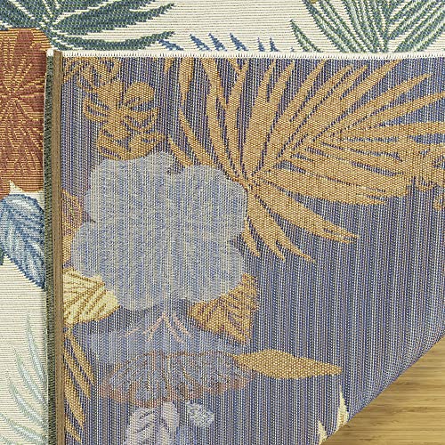 Gertmenian Reyn Spooner Kona Coast Fresco Hawaiian Tropical Rugs - 5x7 Standard, Washable, Stain & UV Resistant Indoor Outdoor Area Rug - Green Ivory Orange Yellow, Laka, 46764