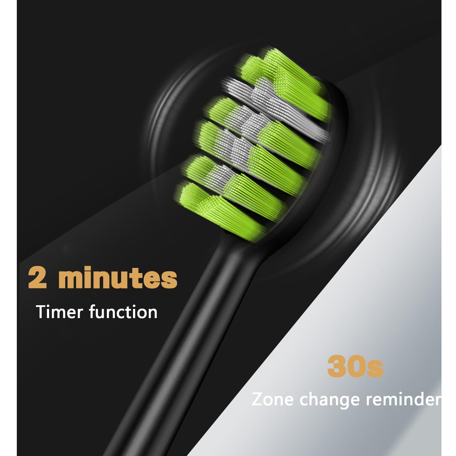 Spazzolino Elettrico Sonico,42000vpm Con 2 Testine,Selezione di 5 Modalità, 1200mah,Durata 120 Giorni,Timer Intelligente Di 2 Minuti,Custodia Per Spazzolino Da Viaggio,Nero/Bianco (Black)