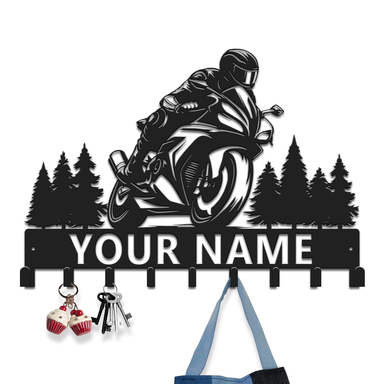 Gewasi Style-4 Custom Motorcycle Metal Wall Art With Hook, Personalized Biker Name Plaque, Garage Workshop Home Decor, Motorcycle Wall Decor, Rider Gift Idea, Helmet Key Holder (Style-4)