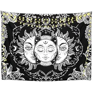 Mandala Tarot Sun Cotton Wall Hanging Tapestry (Black, 40x30 Inches)