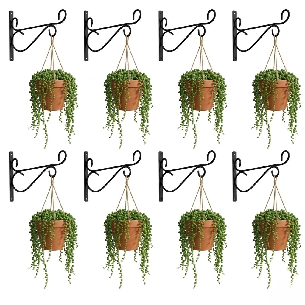 Heavy Duty Wall Mounted Plant Hanger Brackets Set of 12 Outdoor Iron Hooks for Hanging Flower Pots Lantern Bird Feeder Garden Patio Balcony Decor Black-image-47