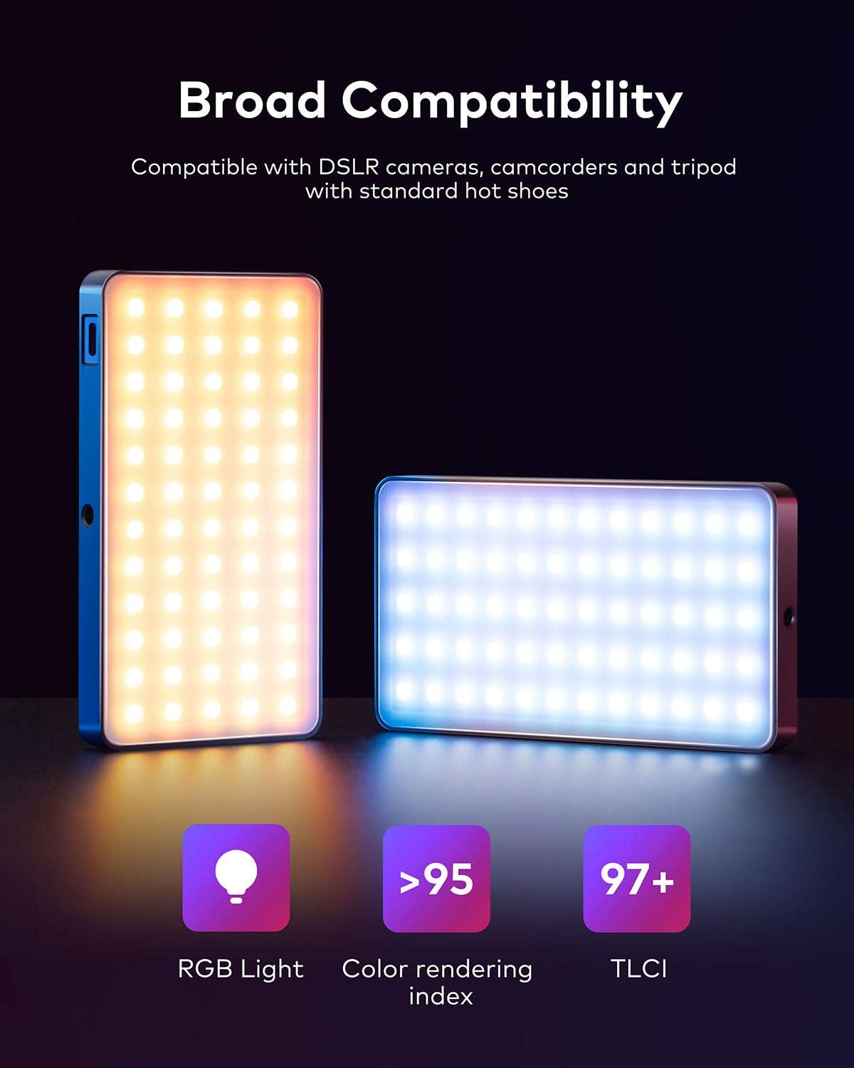 Top Rated llano RGB Video Light, Built-in 4000mAh Rechargeable Battery 360 Full Color Gamut 9 Light Effects,3000-6500K LED Camera Light with Video Conference Lighting Kit, Self Broadcasting and Live Streaming