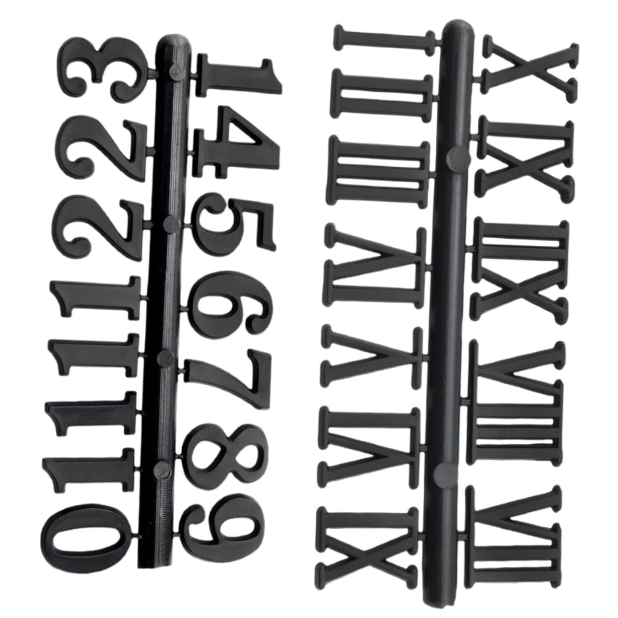 Image of a finished wall clock with black Arabic numerals installed on a light-colored clock face.