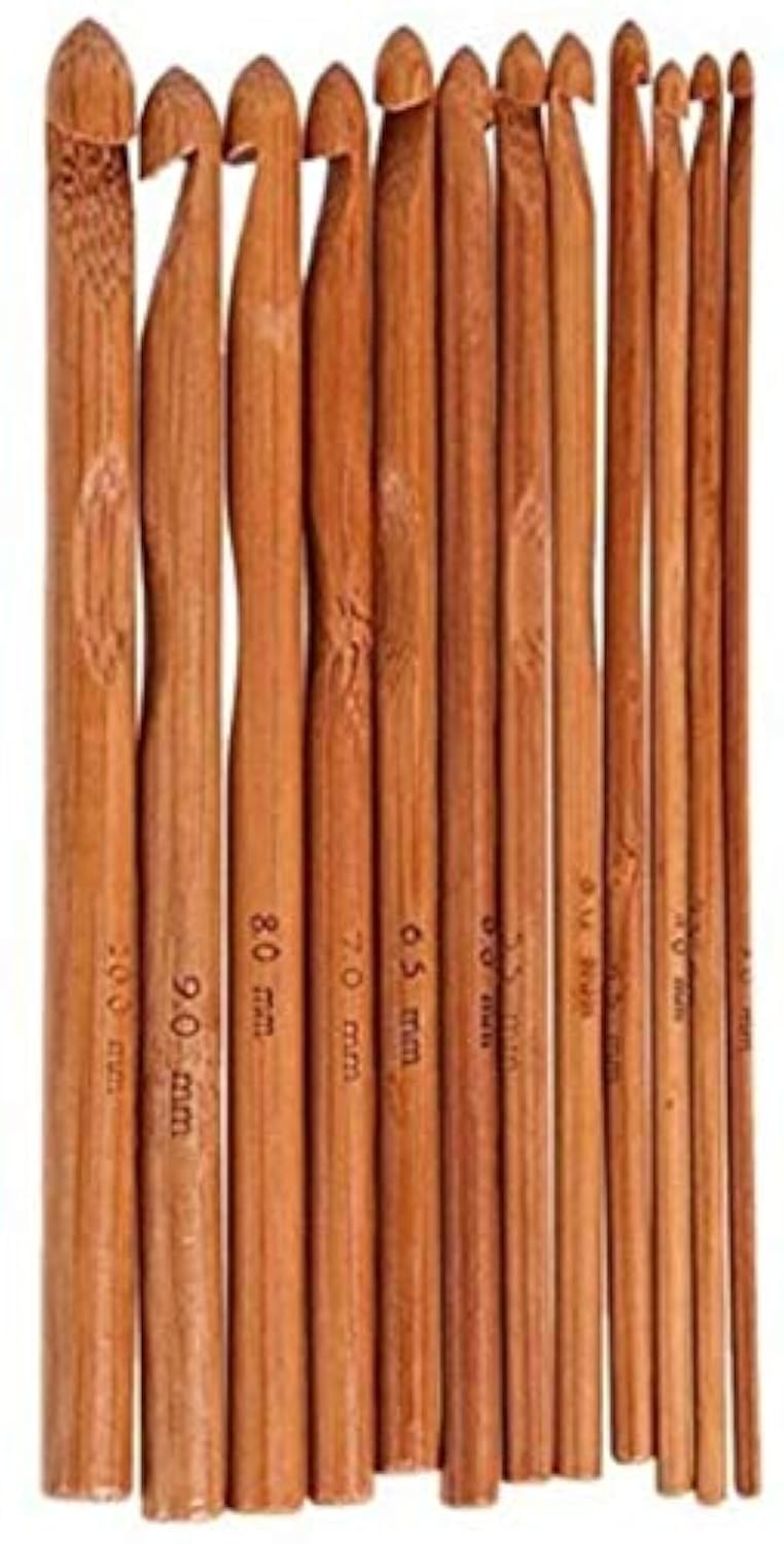 12Pcs Bamboo Crochet Hooks Set, 3mm to 10mm Diameters, Knitting Needles Knit Craft Set, DIY Wooden Knitting Needle Kit