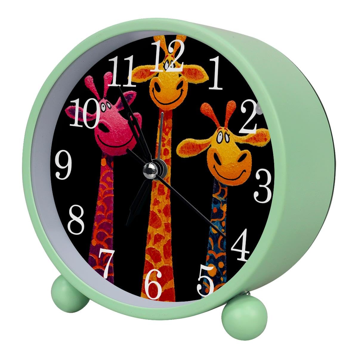 Luoweisi Alarm Clock Funny Giraffe, Silent Non-Ticking with Night Light, Round Metal Alarm Clock for Office, Battery Operated, Bedroom, Elderly, Adults, Children, Student Gifts