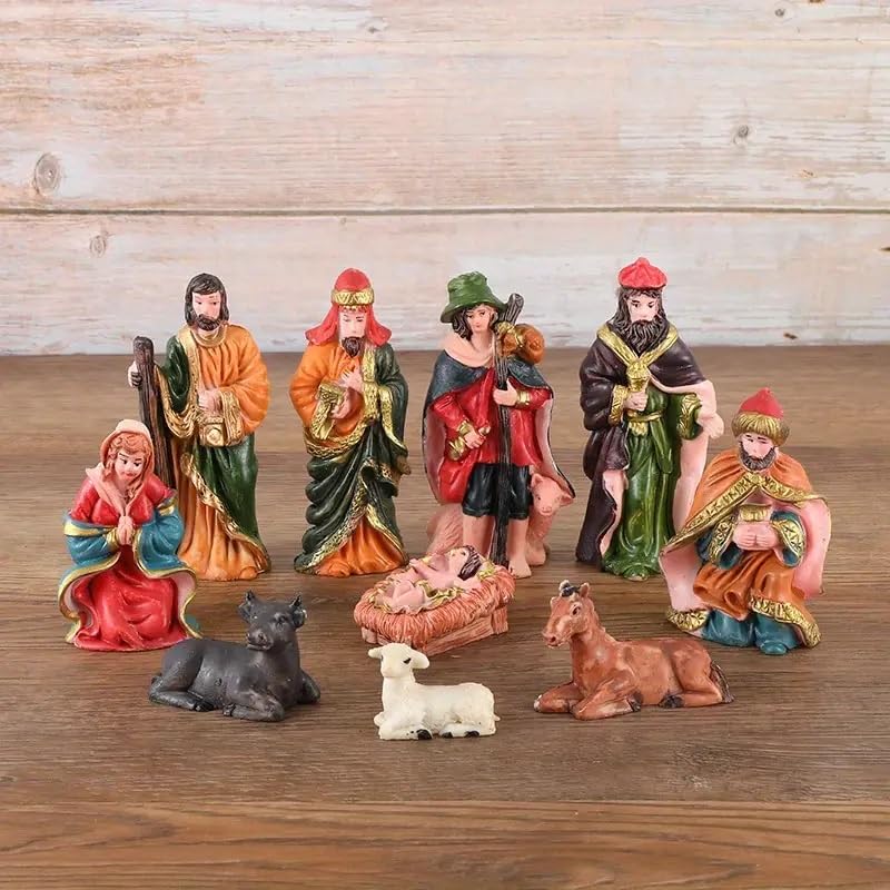 Nativity Sets for Christmas Indoor, Hand-Painted Scene Holiday Decoration,10Piece Set Delightful Figurines - Vibrant Resin Decorations Use, Perfect Home & Office Display with Realistic