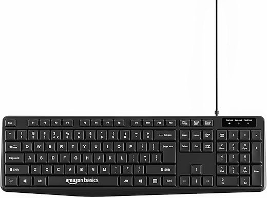 amazon basics Wired Keyboard with 104 Keys for Windows, Mac OS Computer