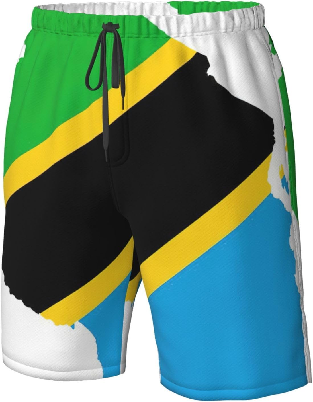 Mens Tanzania Flag Map Print Beach Shorts,Casual Summer Shorts for Men,Quick Dry Polyester