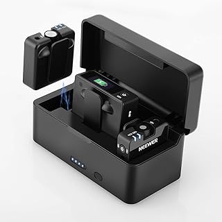 NEEWER 2 Pack Wireless Lavalier Microphone with Charging Case, Clip On External 2.4G Mini Mic Compatible with iPhone iPad Android Camera Laptop, 20h Nonstop Working for YouTube Vlog Interview Podcast