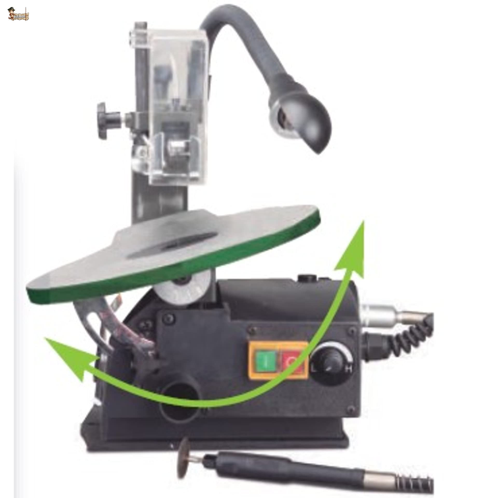 BricoLoco Sierra marquetería eléctrica segueta cinta madera, metal, plástico, yeso. Lijadora manual integrada. 18 seguetas surtidas y kit 103 herramientas de lijado.