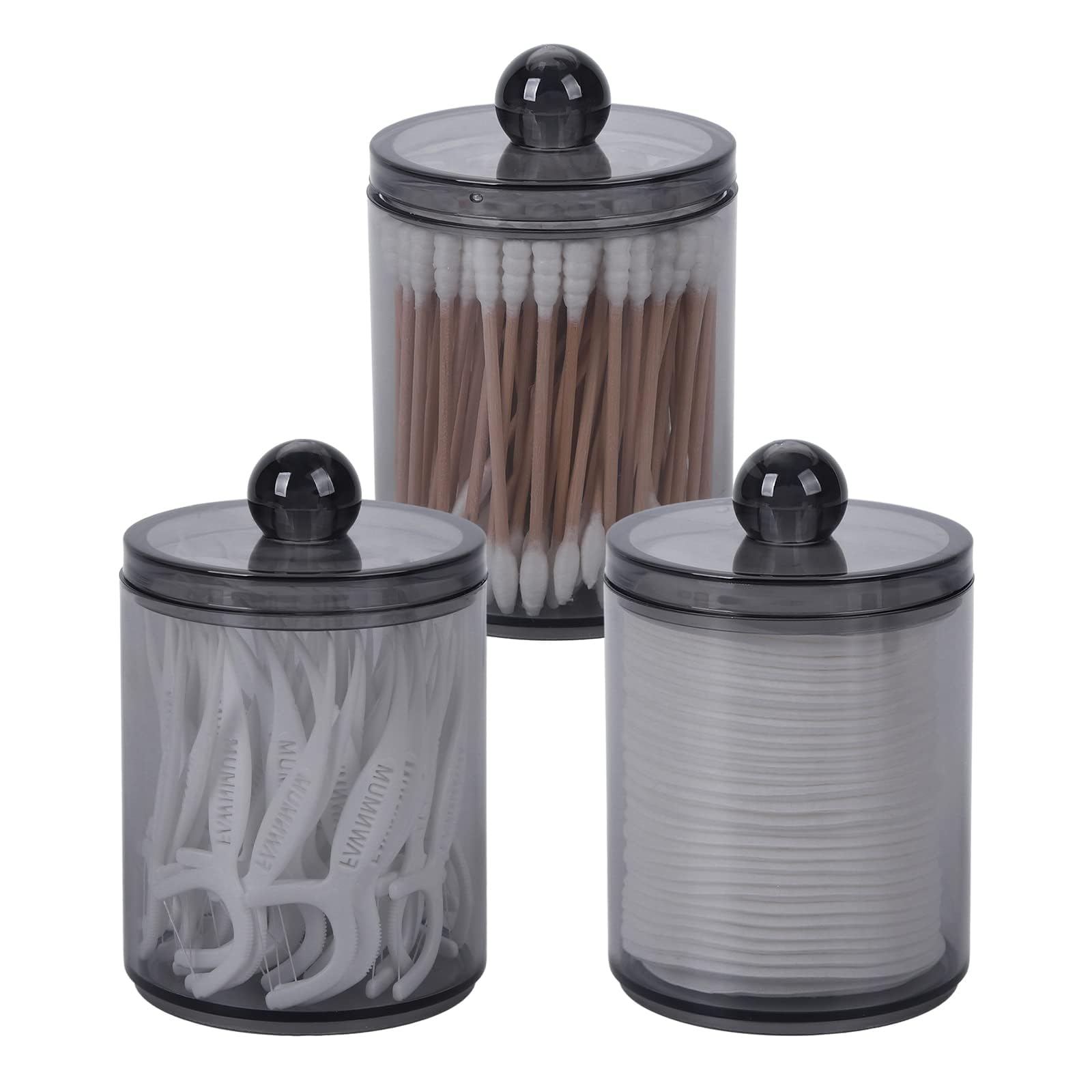 KASTWAVE Small Cotton Pad Holder, 3 Pack Qtip Holder, 10oz Small Cotton Swab Ball Holder with Lid, Bathroom Containers Dispenser, Makeup Organizer, Cotton Bud Holder Bathroom Jars Container