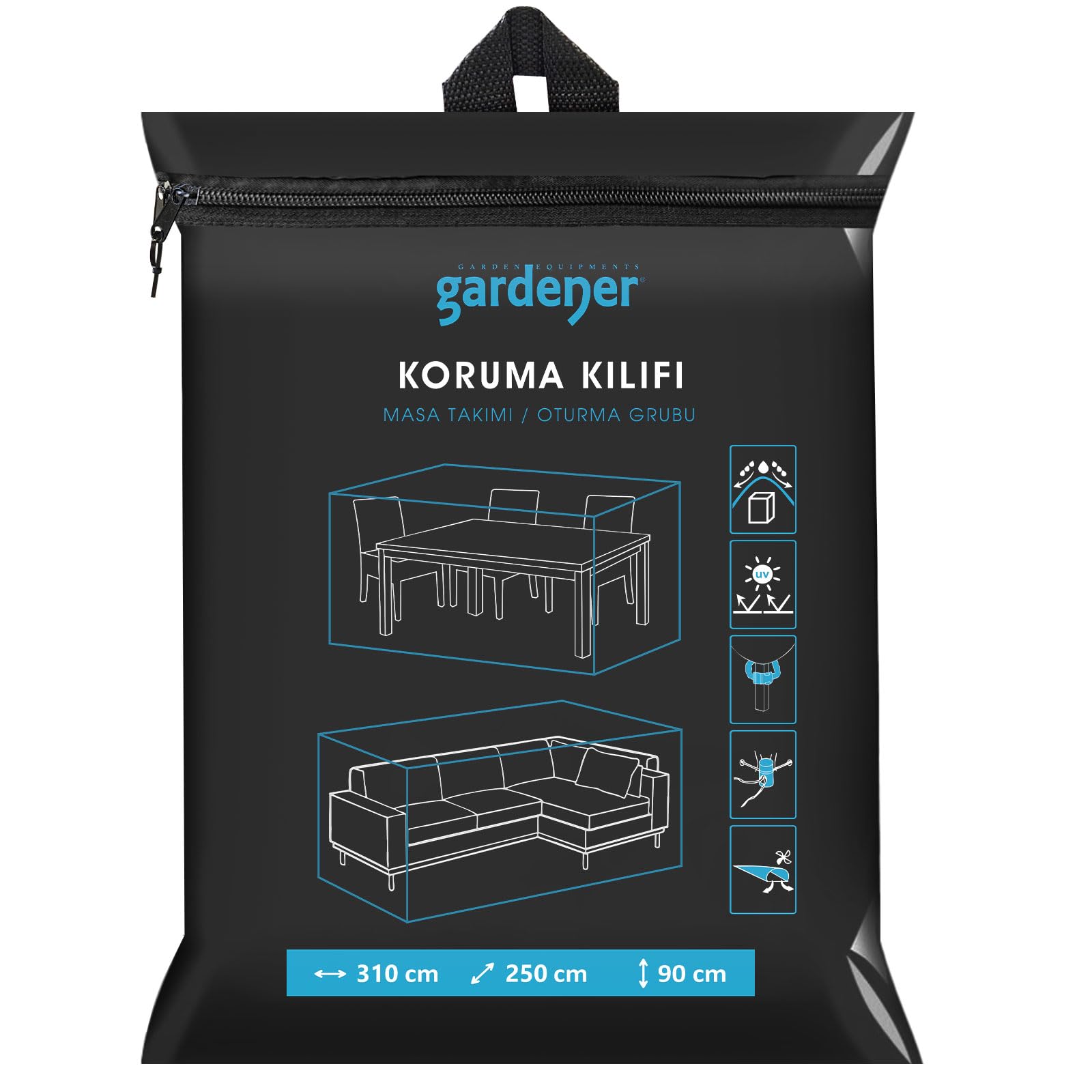 Gardener GRDC306 Masa Takımı/Oturma Grubu Koruma Örtüsü/Kılıfı PE (310 cm x 250 cm x 90 cm)