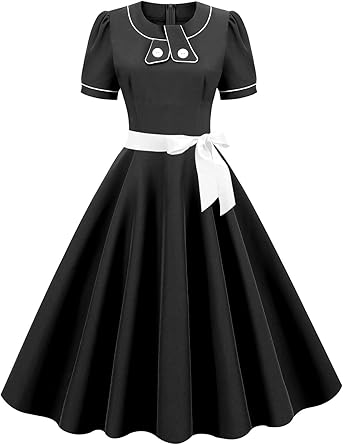 Axoe Dames Vintage Jaren 50 Jurken met Afneembare Riem A-Line