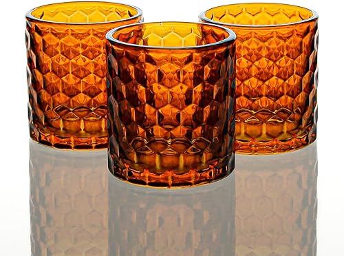 Miniatura 1 de Richland Juego de 24 portavelas votivo y candelita de cristal grueso ámbar