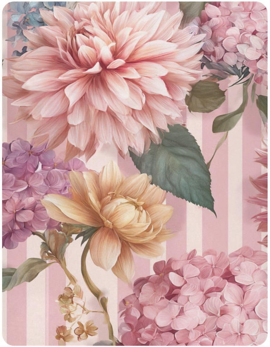 Crib Sheets Baby for Boys Girls Breathable Neutral Toddler Bed Sheets for Standard Size Toddler Mattress 39x27 Inch Pink Stripes Hydrangeas Dahlias Blooms