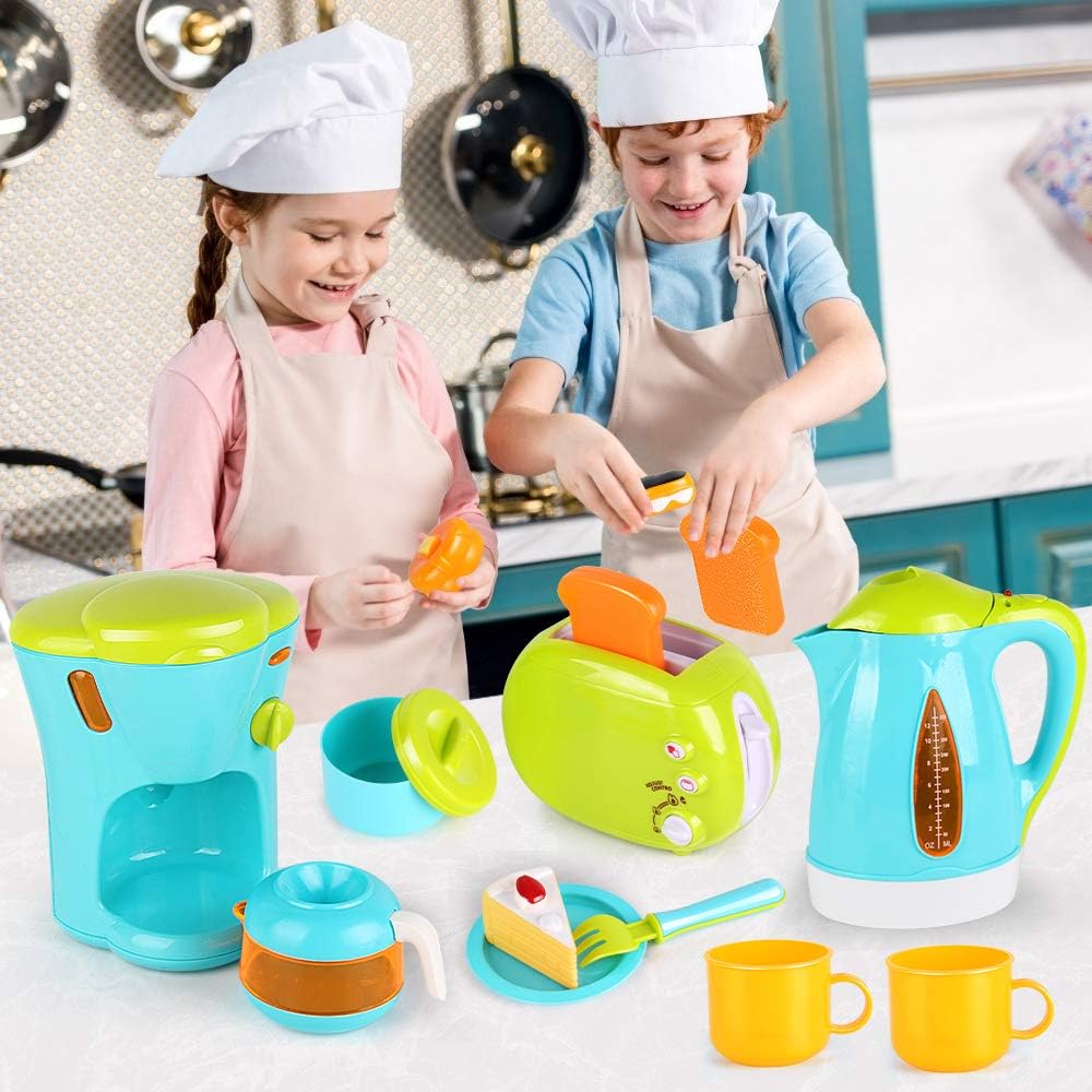 LiDi RC 33 Pack Assorted Kitchen Appliance Toys with Coffee Maker Machine, Kettle, Toaster, Utensils and Foods Cooking Set Play Kitchen Accessories for Toddlers 3 4 5 6 7 8 Years Old: Toys & Games