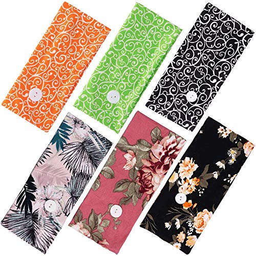 6 PACK Headband with Buttons for Face Cover Ear Saver Non Slip Stretch Cotton Elastic Hairband for Nurse Doctor Women Men's Headwrap Yoga Sport Wortkout Hair Accessories