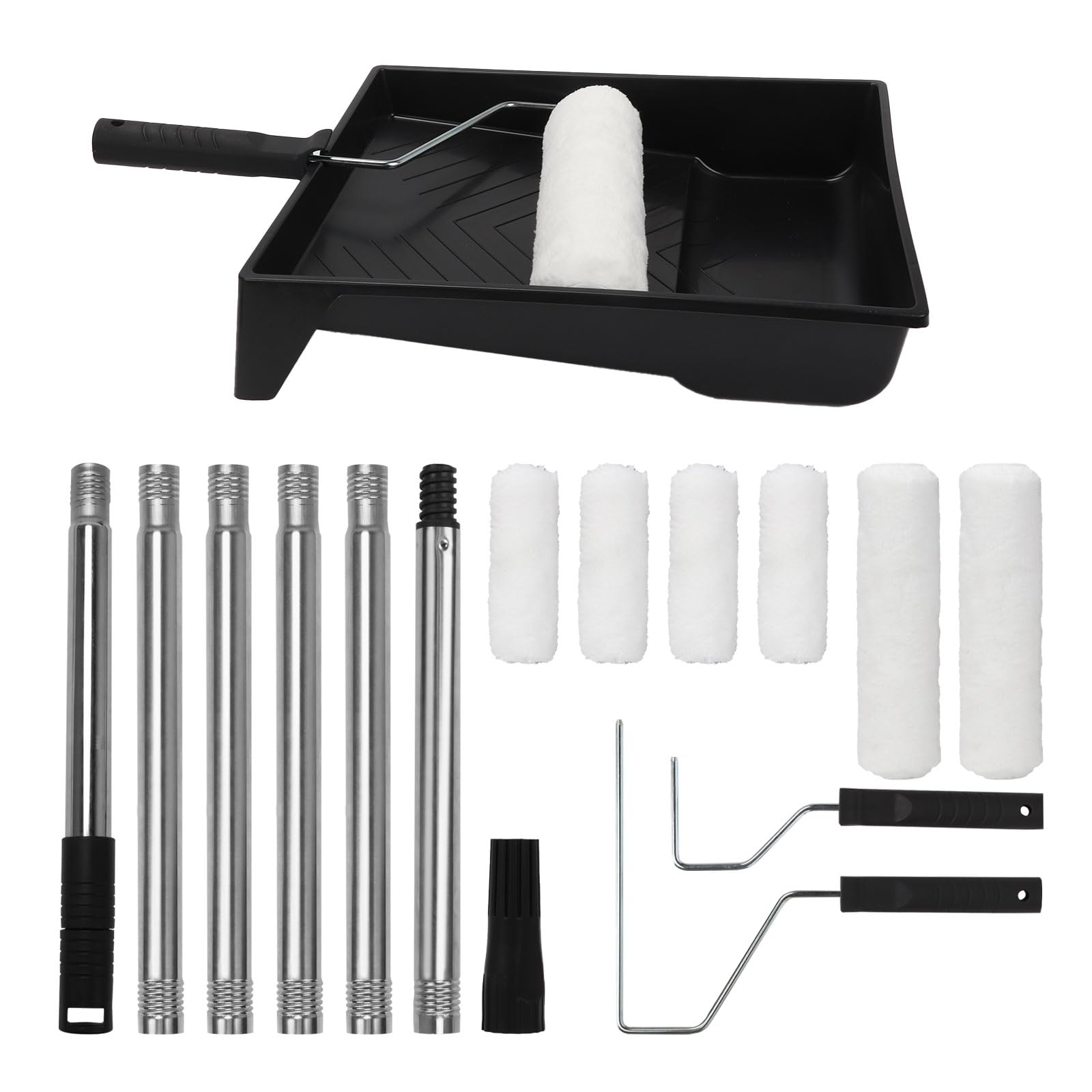 Paint Roller Set with Extension Pole 5.9Ft Painting Roller Set with Trays Sets & 6 Quality Brush Head, Detachable Pole Handle, Multi-Function Long Household Wall Painting Tool for Walls and Ceiling