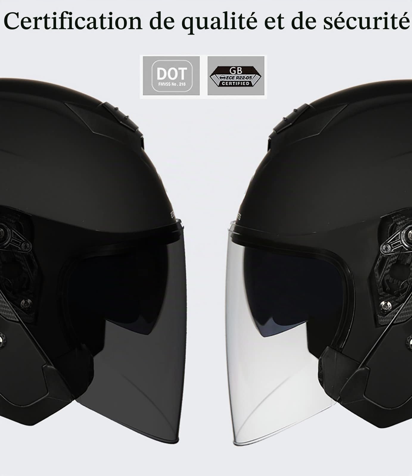 Casque de Moto Jet Adultes Ouvert Double Visière, Micro Intégré, ECE H, Taille M=57-58cm