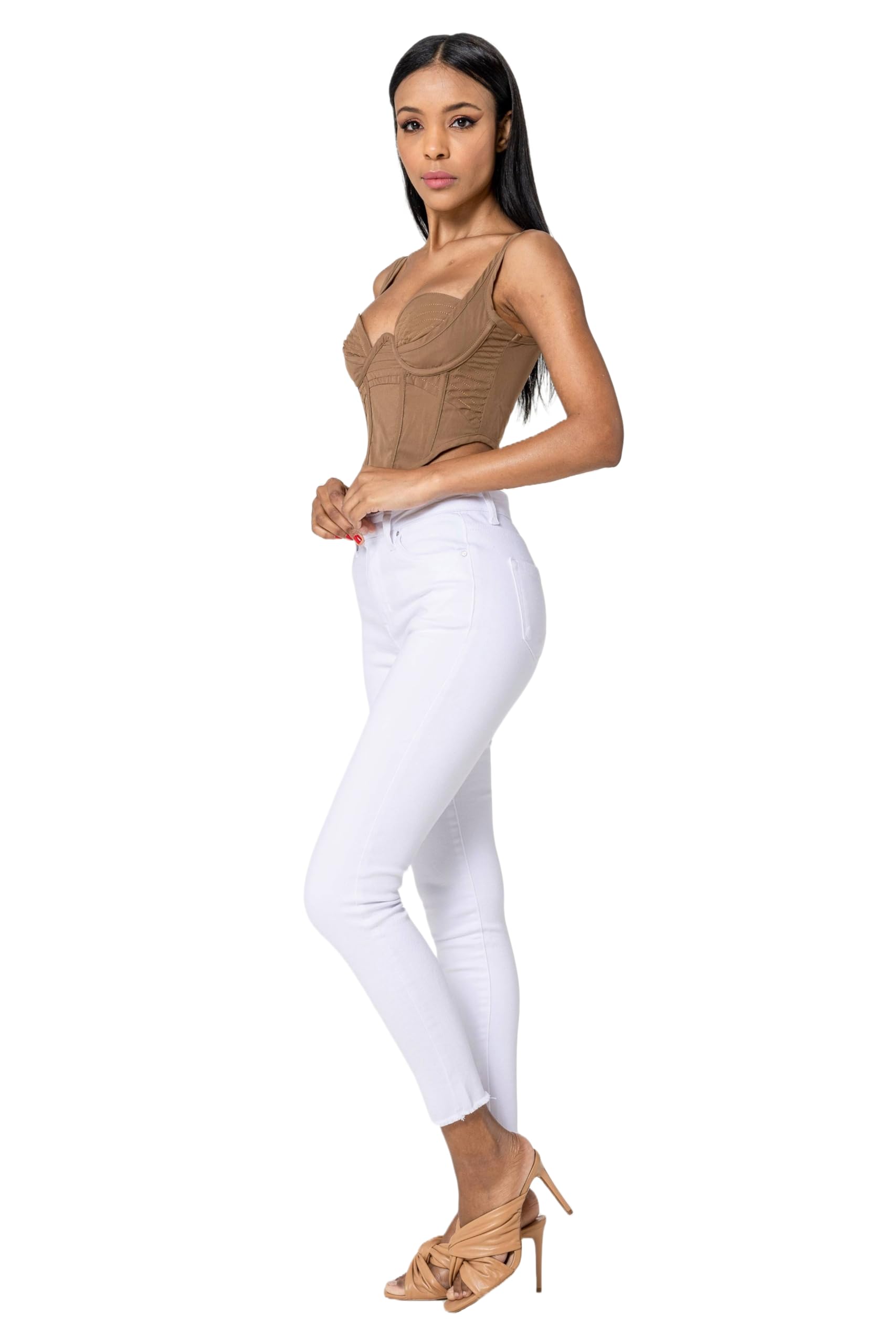 Nina Carter P077 Jean coupe skinny pour femme, taille haute, aspect usé, effet délavé
