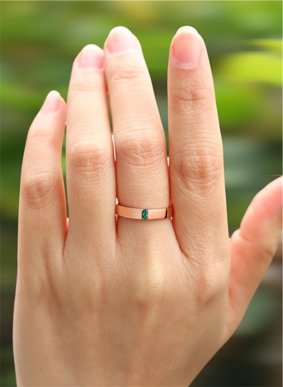 Couples Wedding Bands with Emerald & Moissanite Natural Gemstone Accents, His and Hers Matching Set, Antique 925 Sterling Silver Ring.